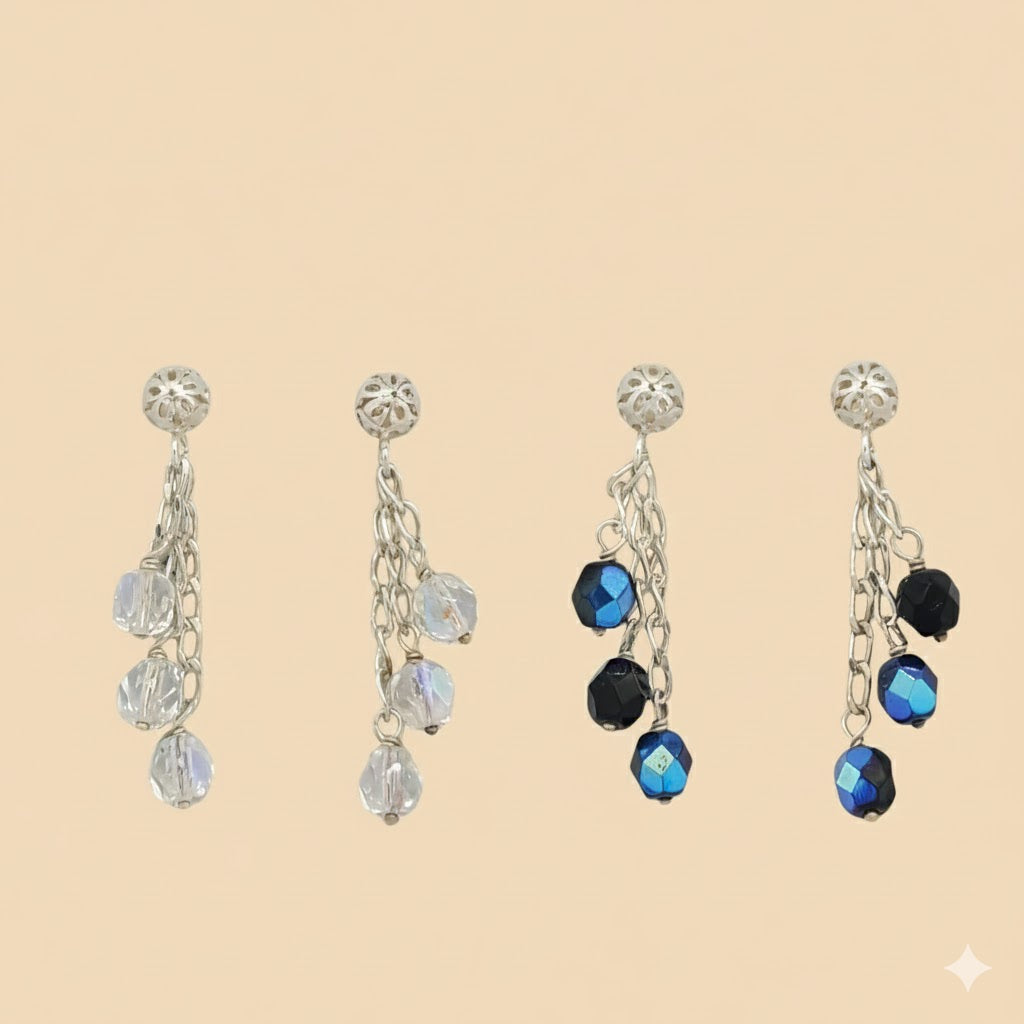 (2-3142) 925 Sterling Silver - Long Stone Earrings.