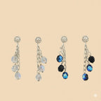 (2-3142) 925 Sterling Silver - Long Stone Earrings.