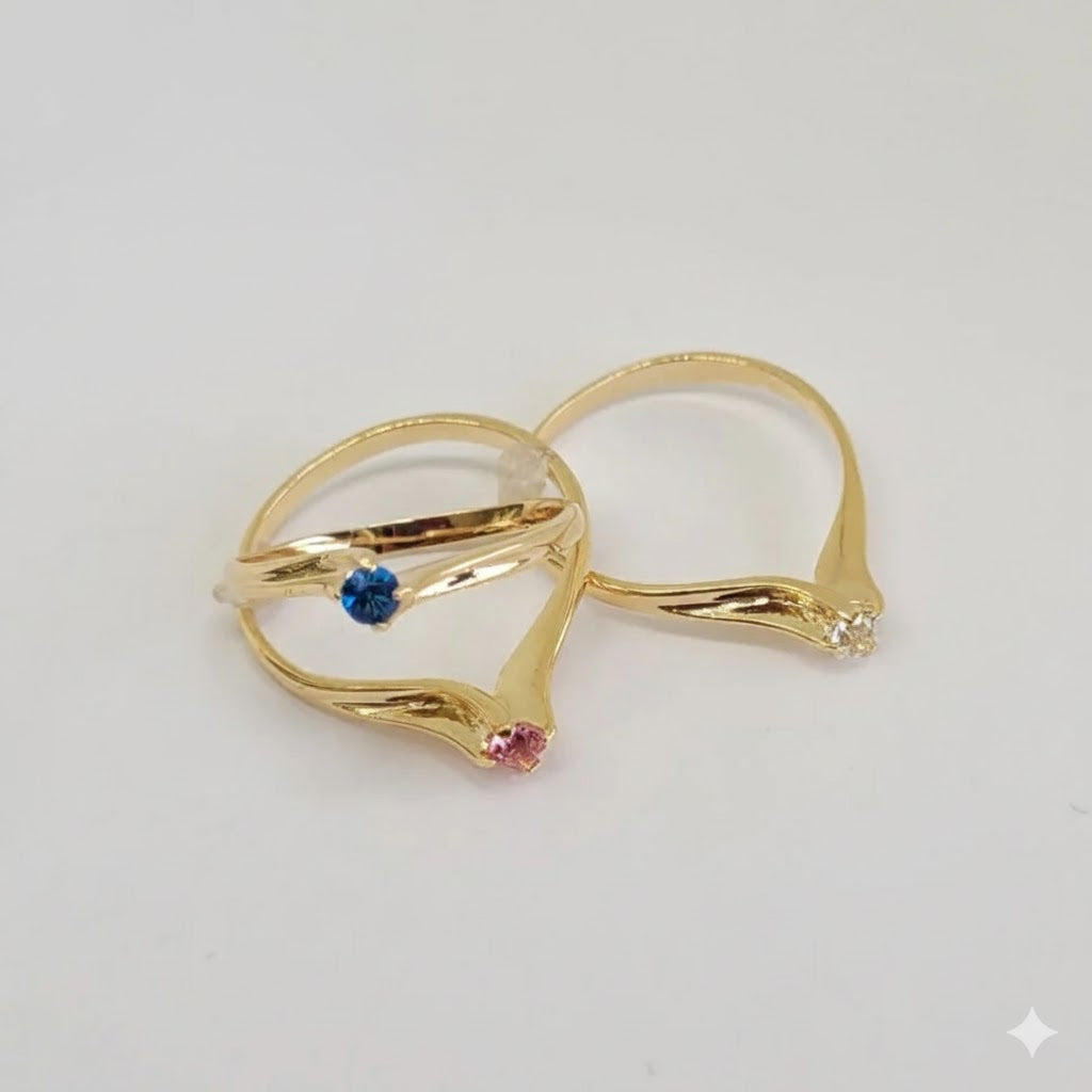 (1-3002) Anillo solitario de circonita laminada en oro - BGO