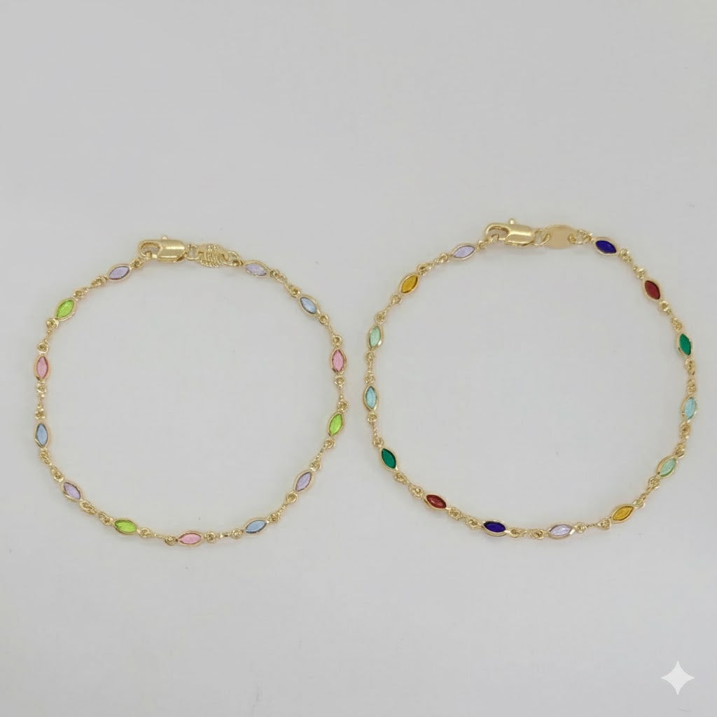 (1-0644-1) Pulsera de óvalos multicolores de 3 mm laminados en oro