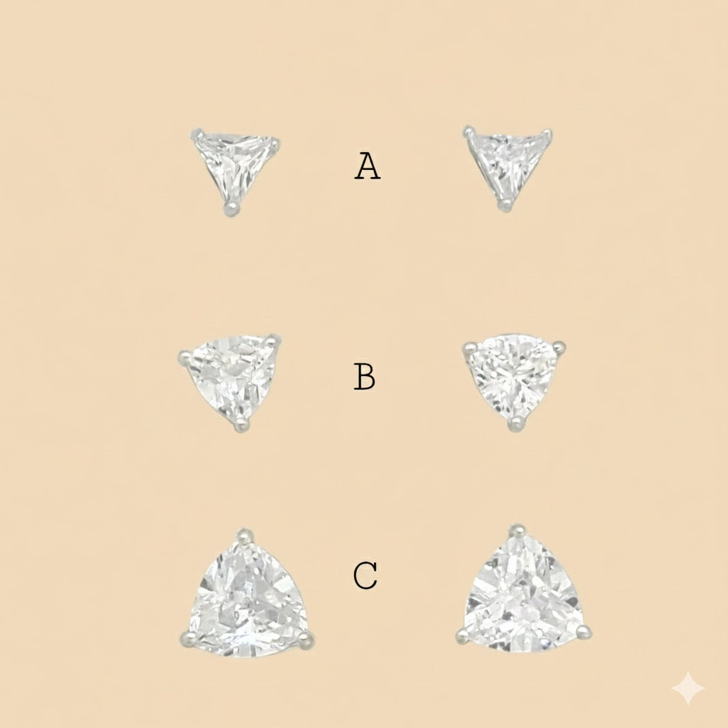 (2-3028) 925 Sterling Silver - Triangle Zircon Stud Earrings.