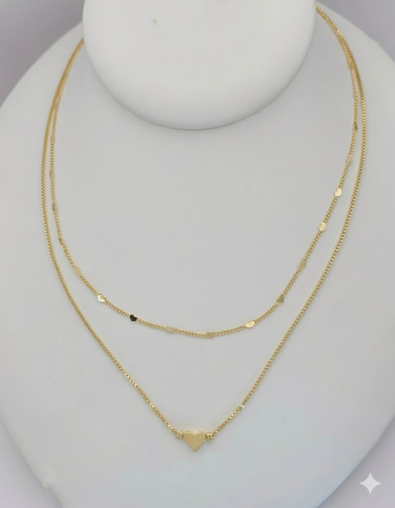 (1-6453) Collar de capas de corazón laminado en oro - BGF