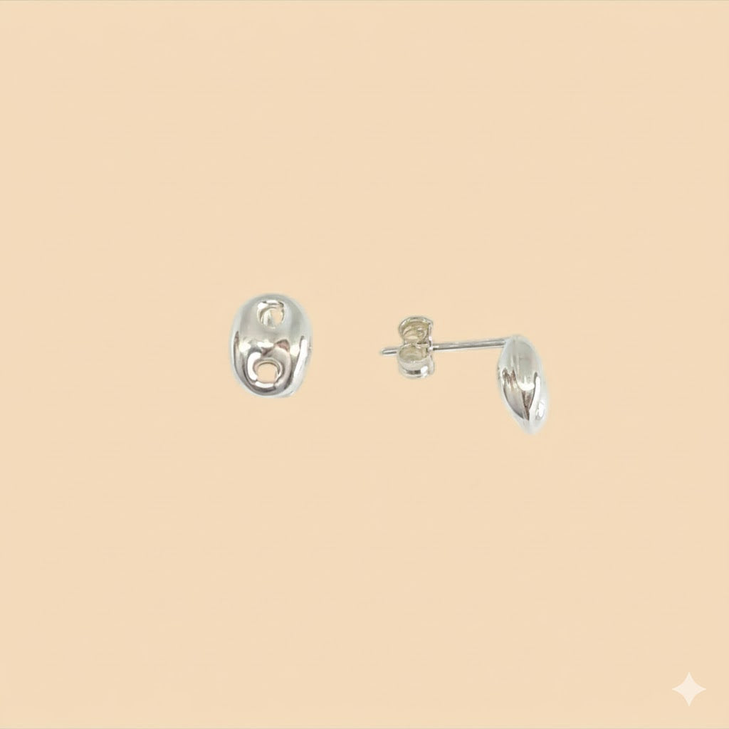 (2-3235) 925 Sterling Silver - Puff Mariner Stud Earrings.