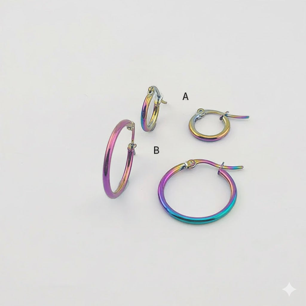 (4-2203) Stainless Steel - Rainbow Anodized Hoops.