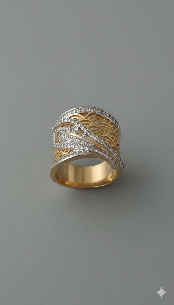 (1-3133) Anillo de circonitas cruzadas laminadas en oro - BGO