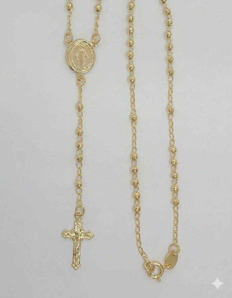 (1-3321) Gold Laminate - 3mm Beads Rosary Necklace - 16" - BGF.