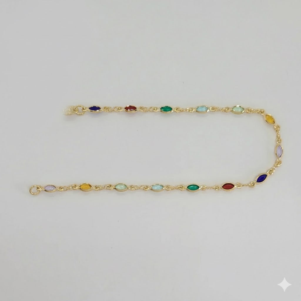 (1-0644-1) Pulsera de óvalos multicolores de 3 mm laminados en oro