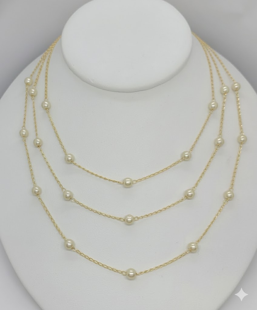 (1-6223) Collar de perlas laminadas en oro - BGF