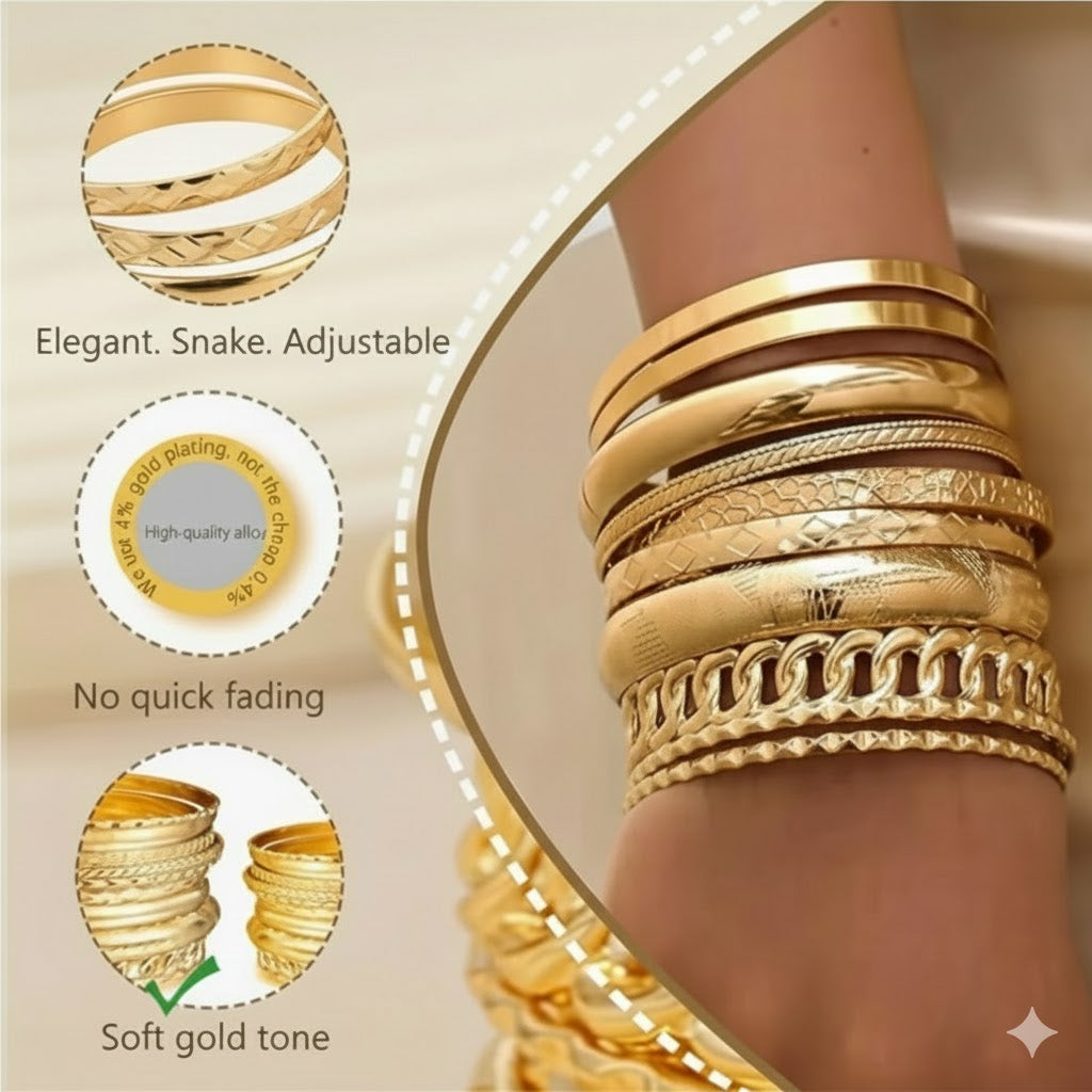 Gold Bangle Bracelets for Women, Bangles Stackable Set, Multi Layer Textured 14K Gold Plated Chunky Bracelets Boho Jewelrys Set