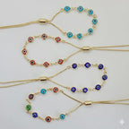 (MBRA-17) Laminado Dorado - Pulsera Ajustable con Ojos - BGF