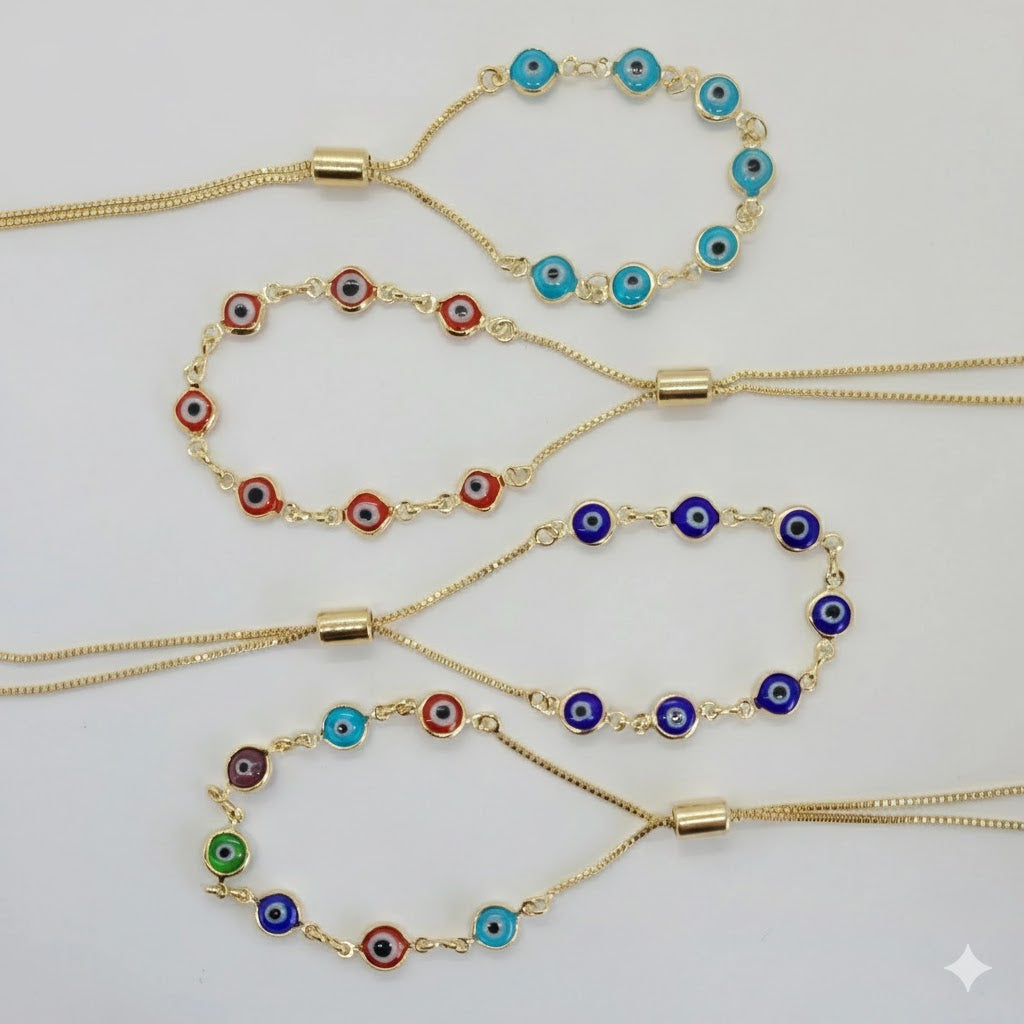 (MBRA-17) Laminado Dorado - Pulsera Ajustable con Ojos - BGF