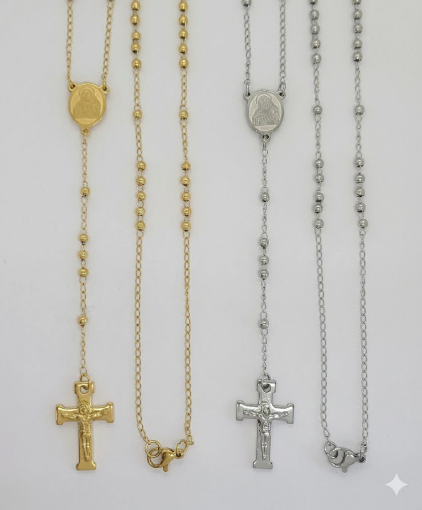 (4-6002) Collar Rosario Virgen María de Acero Inoxidable - 3mm - 20".