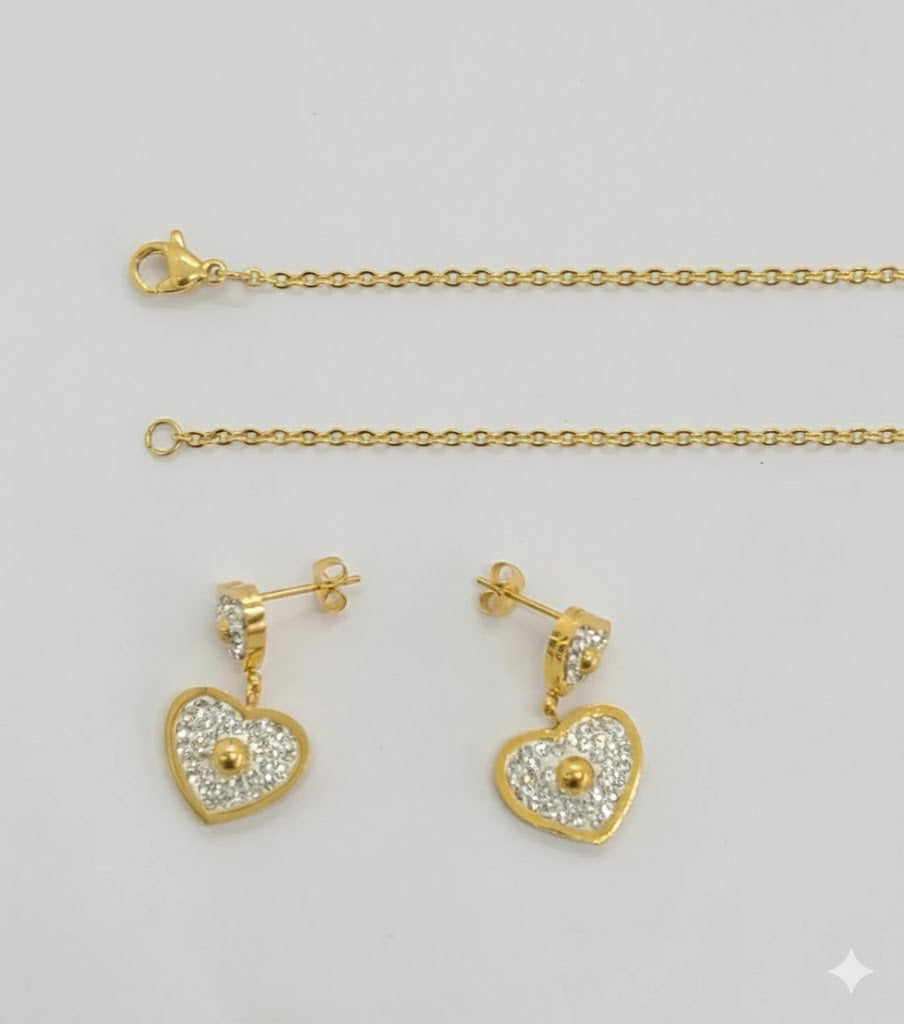 (4-9087) Stainless Steel - Zircon Heart Set - 20".