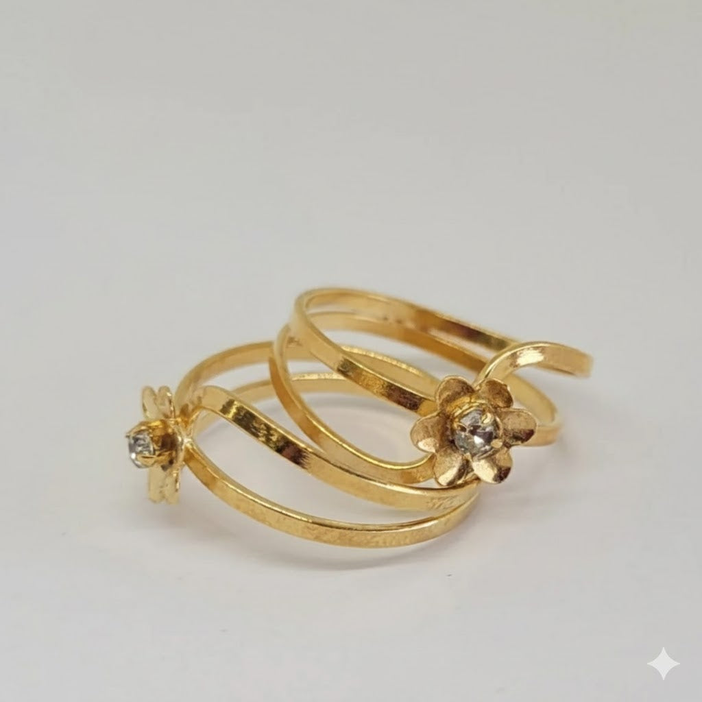 (1-3003-1) Anillo de flor de circón laminado en oro - BGO