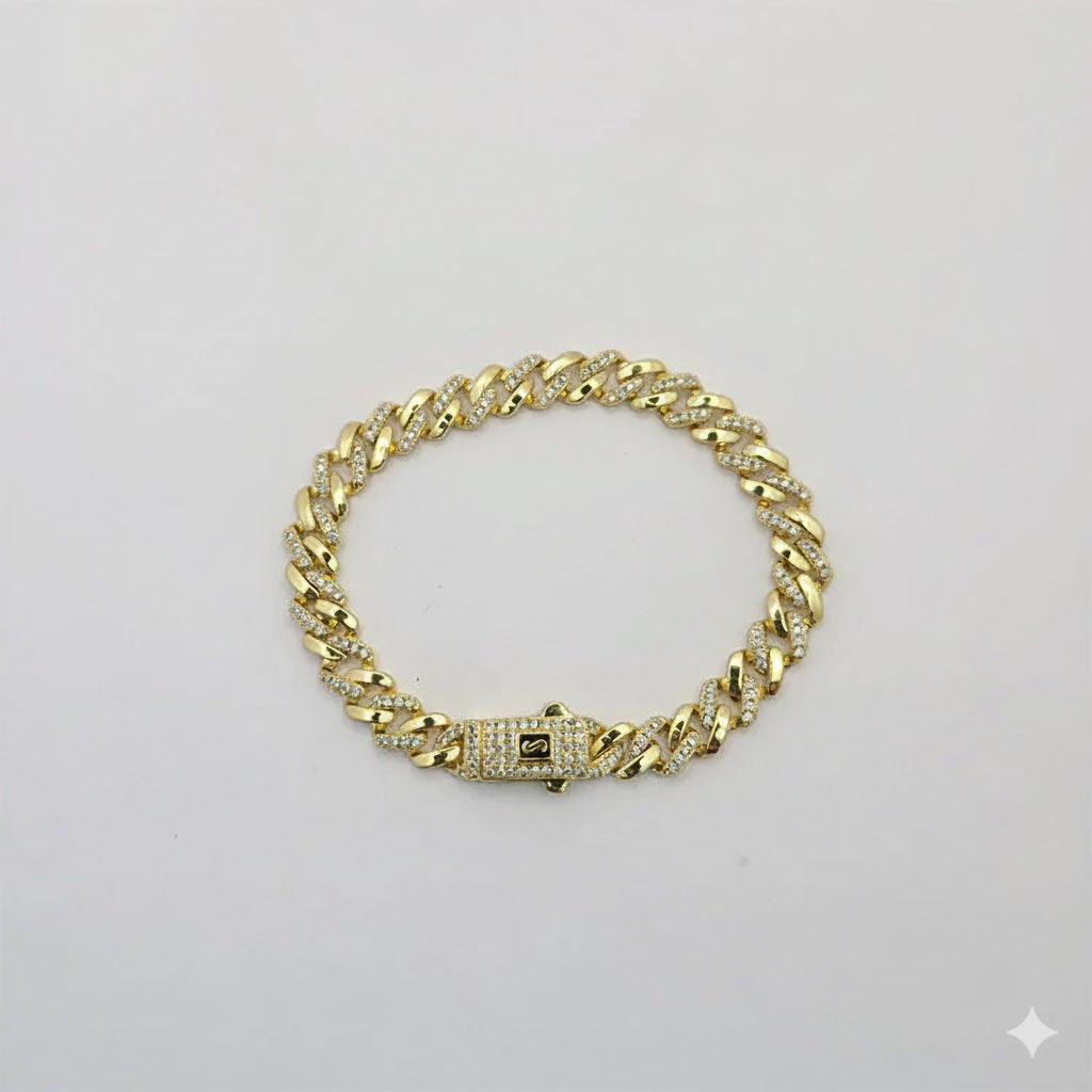 (1-0853) Pulsera de eslabones curvos de circonita de 6,5 mm y laminado dorado de 8" - BGO