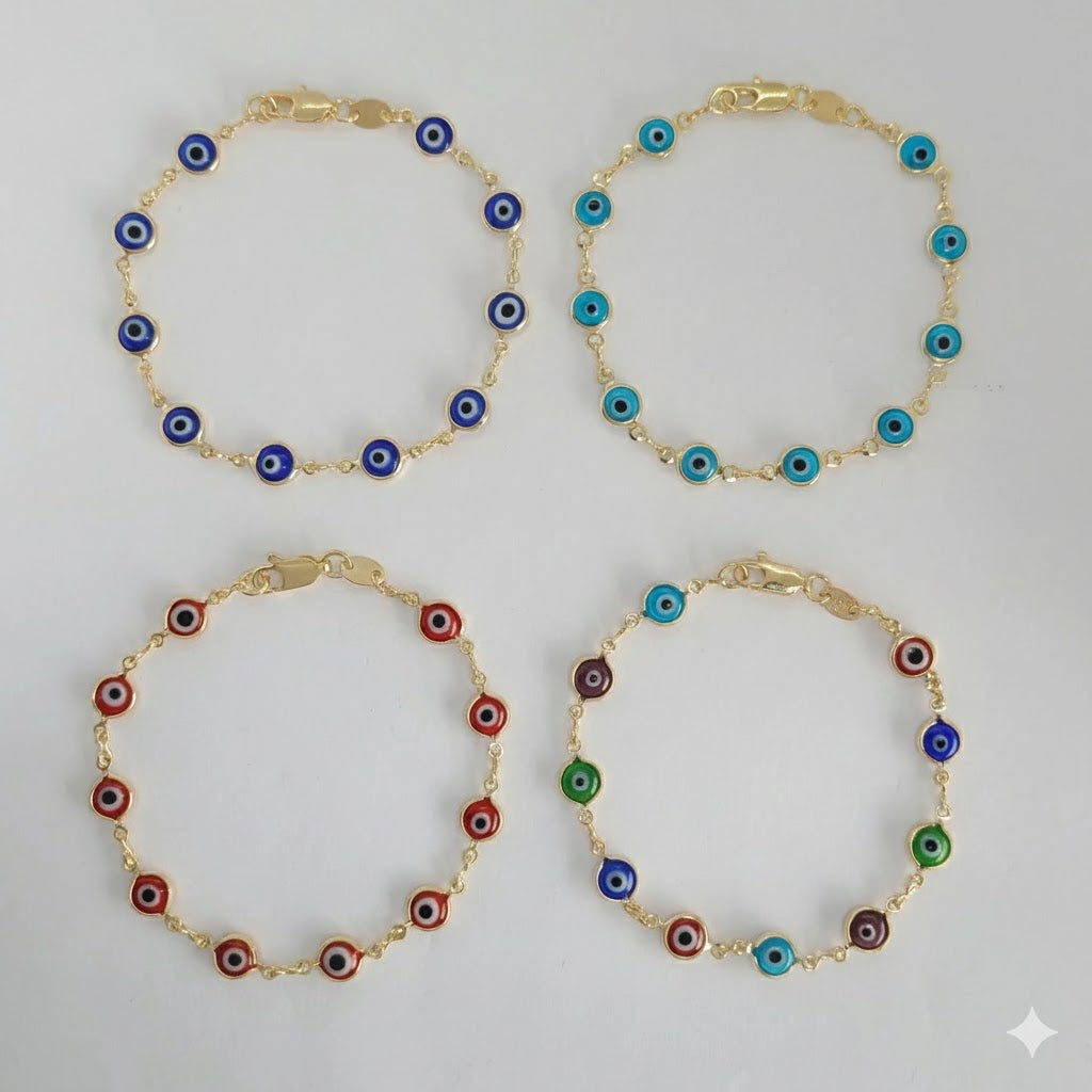 (1-0680) Laminado de oro - Pulsera de ojo malvado de 7 mm - 7,5" - BGF