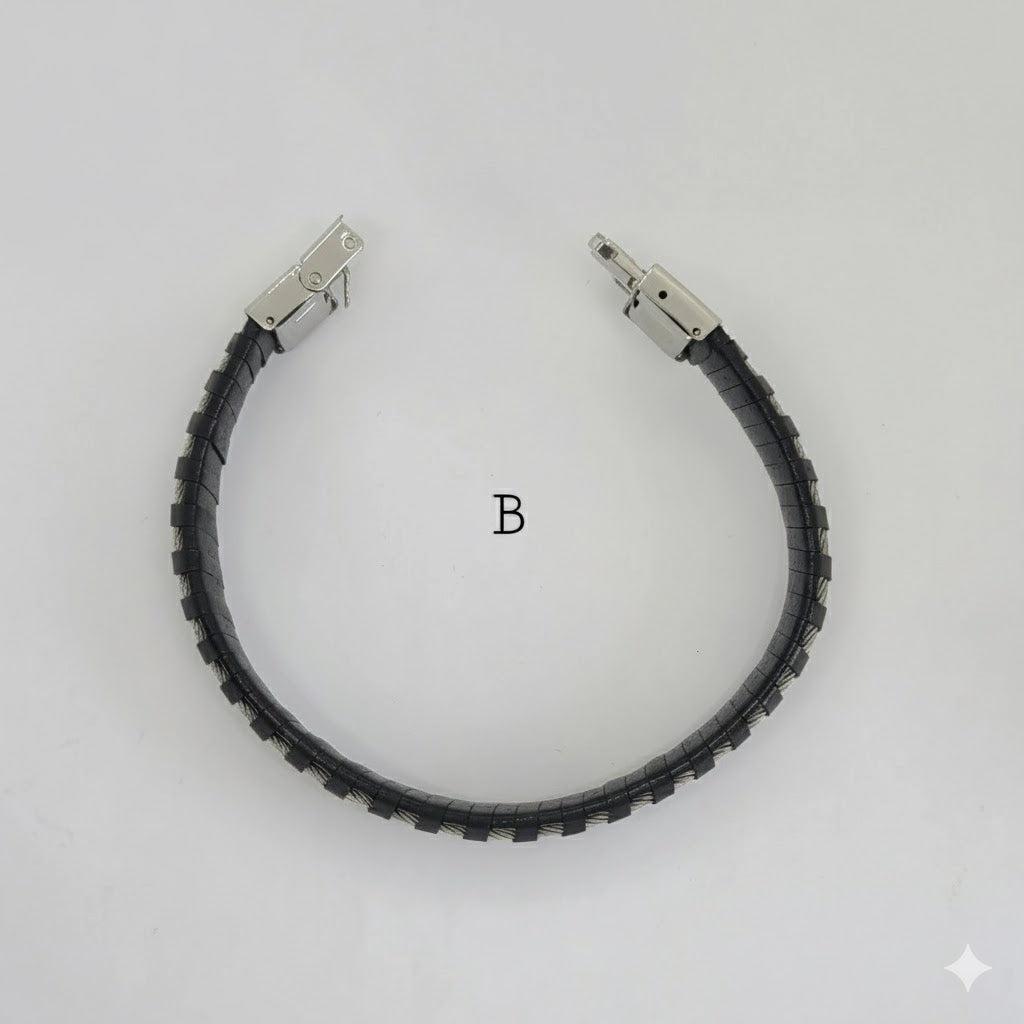 (MBRA-17-R) Stainless Steel - Leather Men Bracelet.