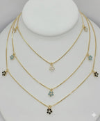 (1-6446) Collar de flor de circonita con eslabones de caja laminados en oro - 45,7 cm - BGF