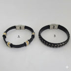 (MBRA-17-R) Pulsera de acero inoxidable y cuero para hombre.