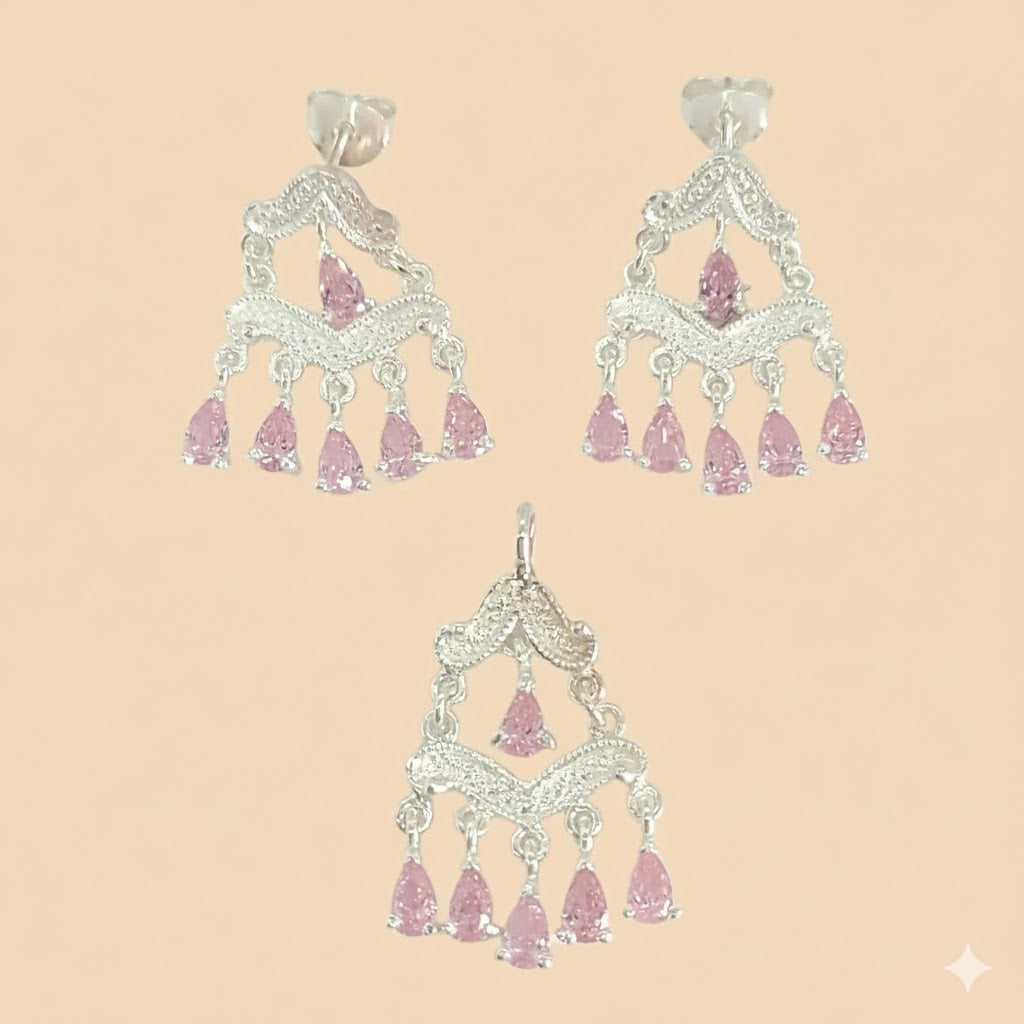 (2-6393) Conjunto Plata Ley 925 - Circonitas.