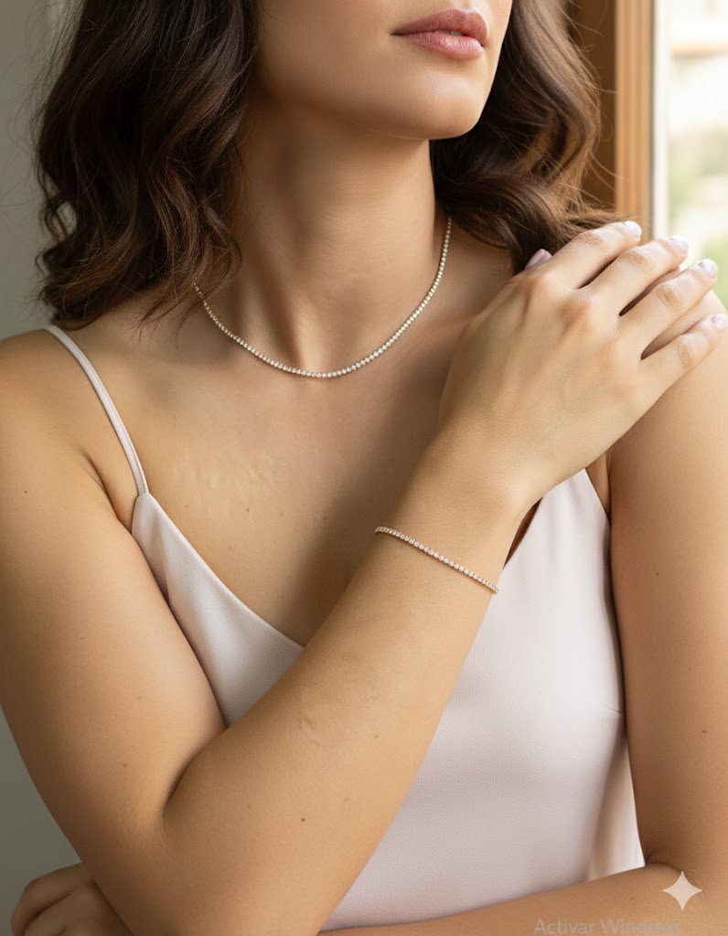 18k Gold Filled Dainty Thin Tennis Chain & Bracelet Set