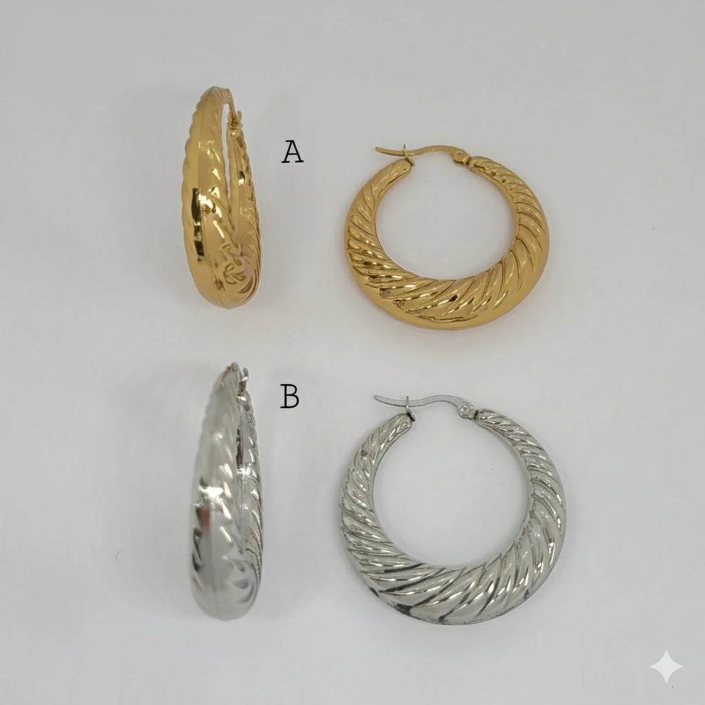 (4-2217) Stainless Steel - Carved Round Hoops.