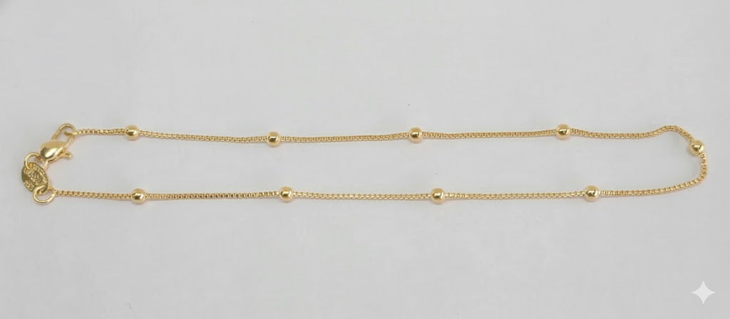 (1-0058) Gold Laminate - 1mm Satellite Link Anklet - 10" - BGF