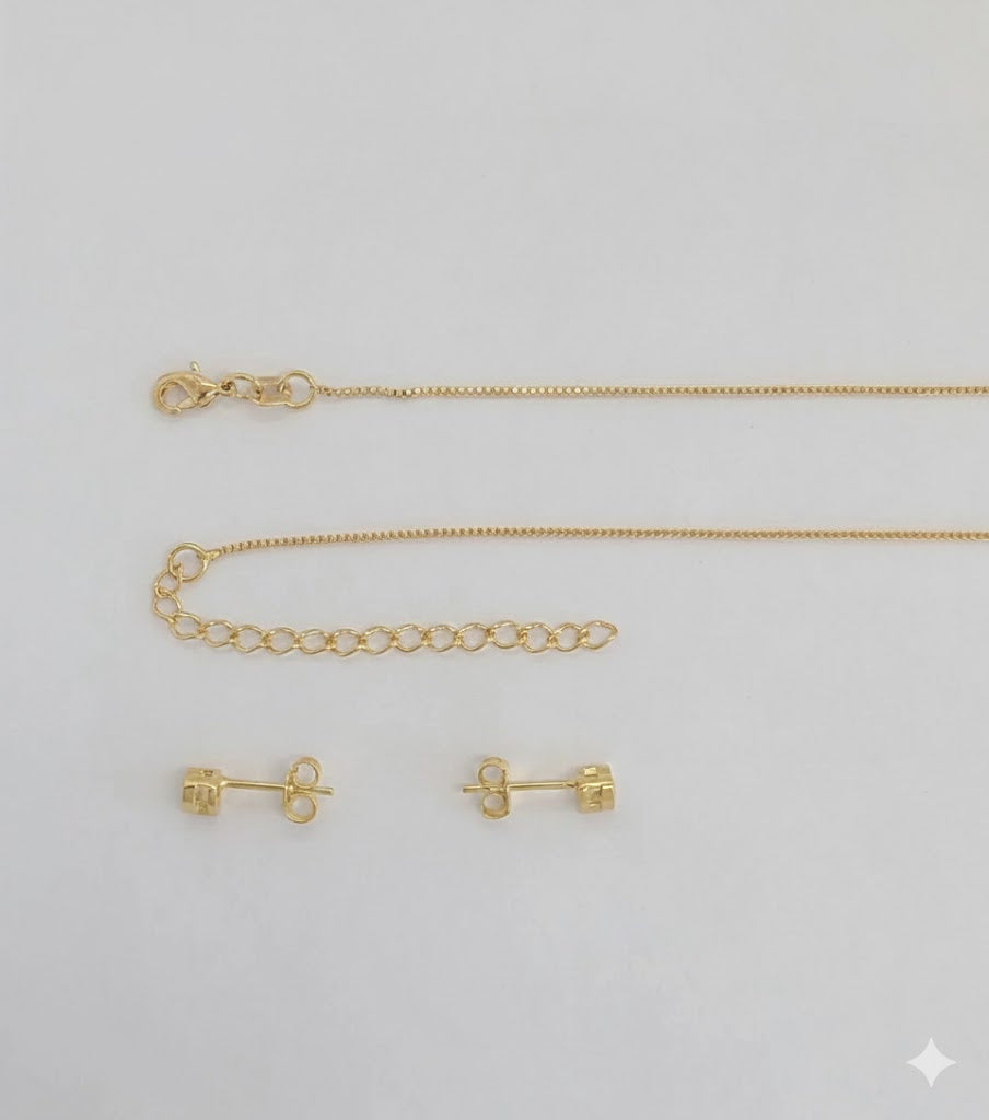 (1-6089) Laminado dorado - Conjunto de corazón de circonita con eslabones de caja - BGF