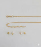 (1-6089) Laminado dorado - Conjunto de corazón de circonita con eslabones de caja - BGF