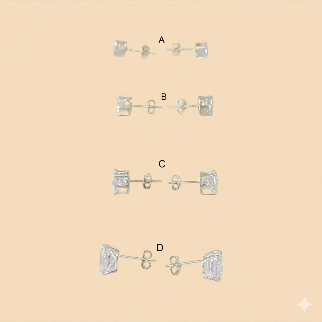 (2-3037) 925 Sterling Silver - Zircon Stud Earrings.