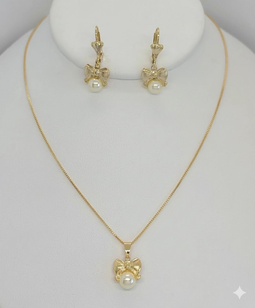 (1-6062) Laminado dorado - Juego de lazo y perlas con eslabones de caja - BGF