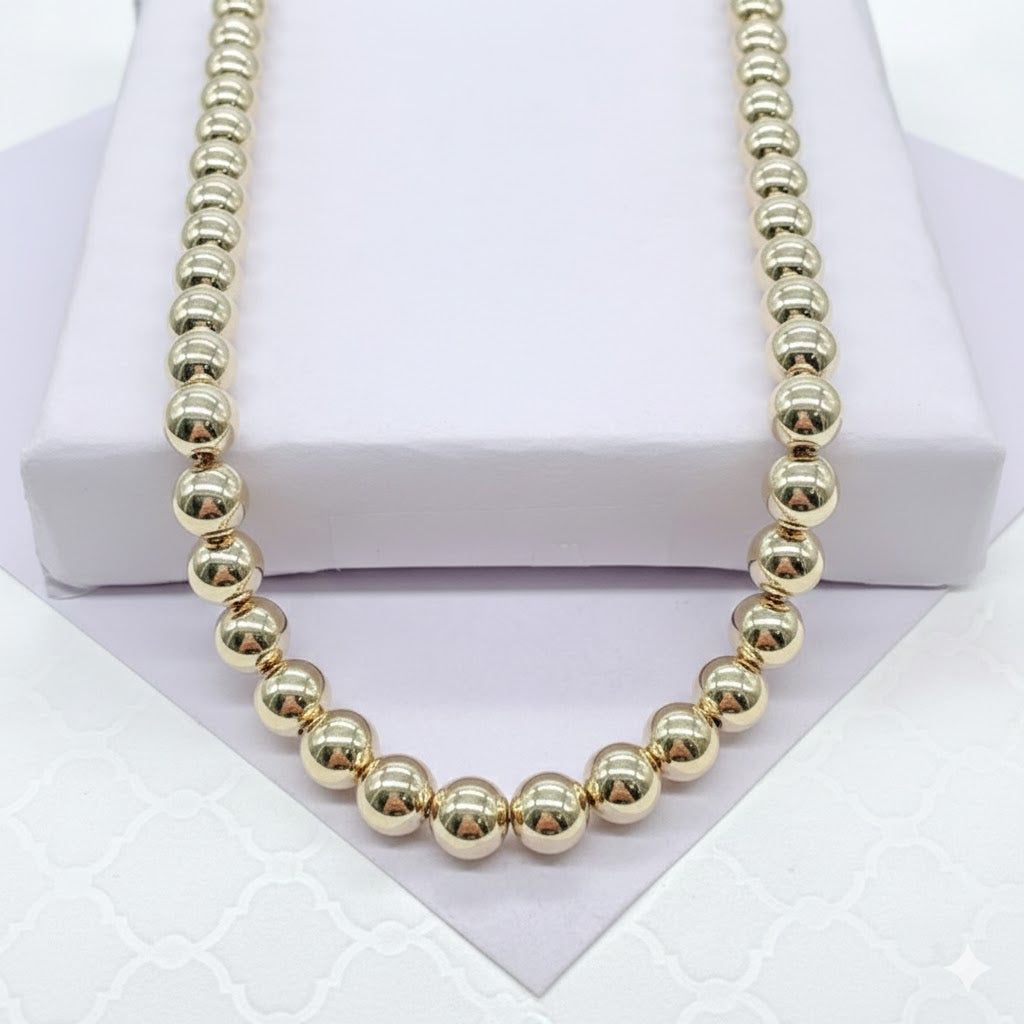 18k Gold Layered 8mm Beaded Women’s Chain, Gold Plain Ball Beads Chain