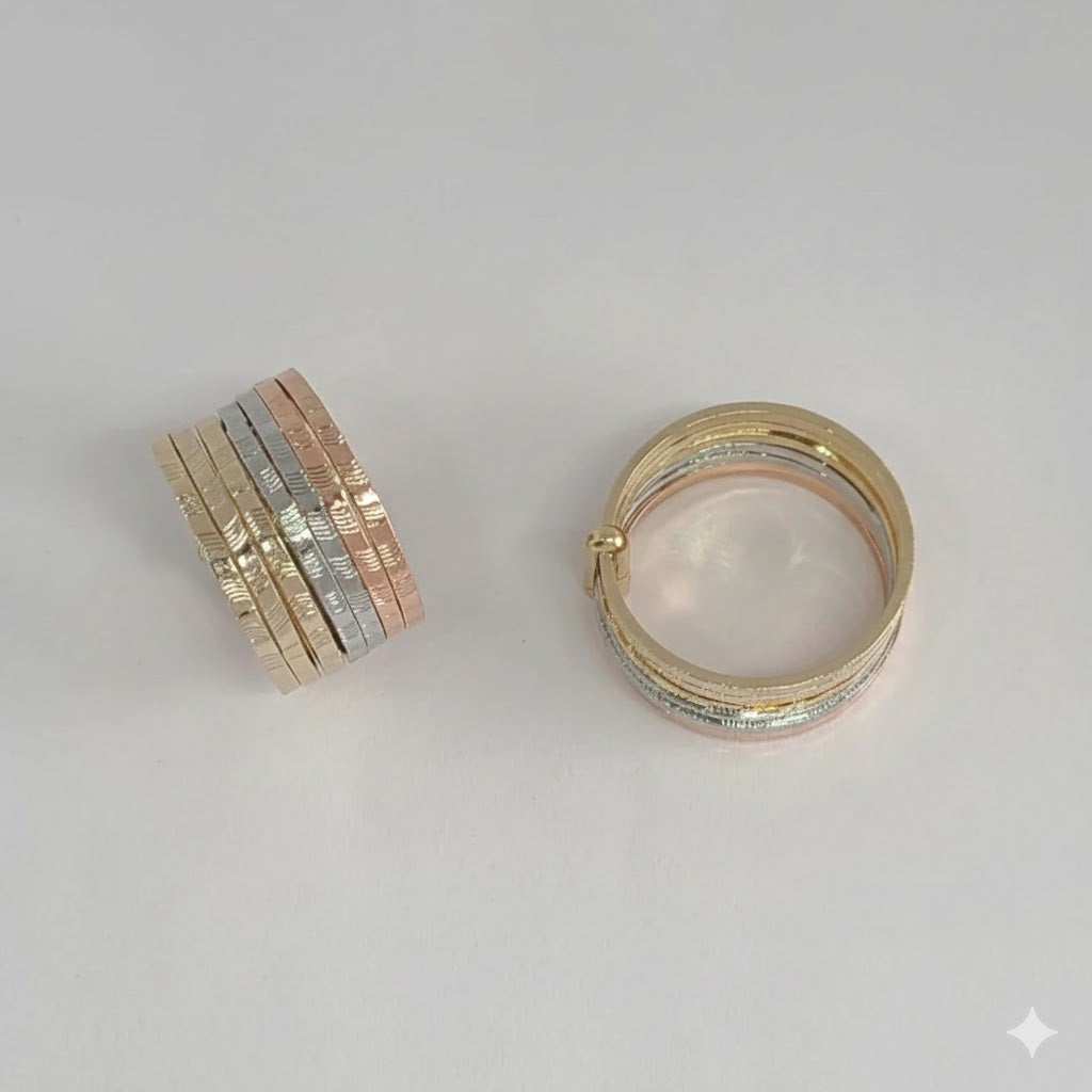 (1-3089-1) Anillo tricolor laminado en oro - BGO
