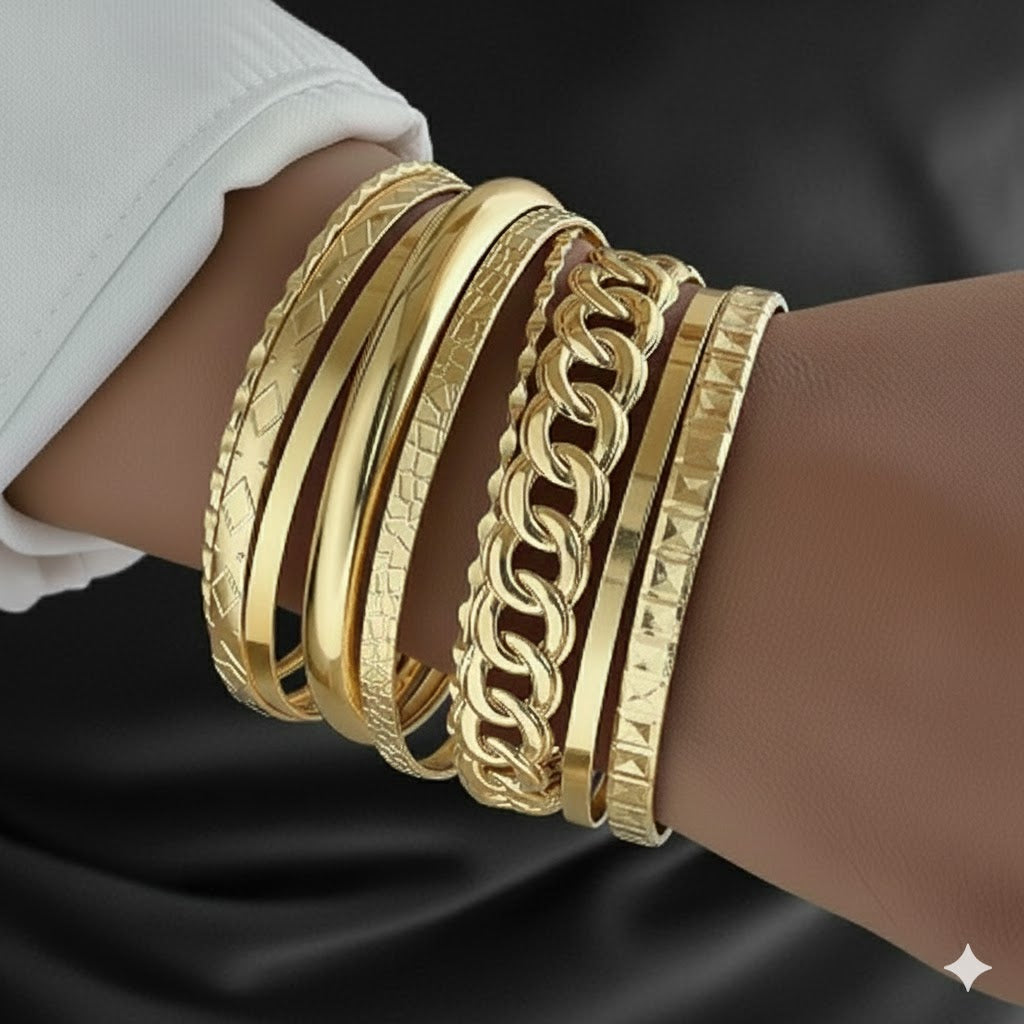 Gold Bangle Bracelets for Women, Bangles Stackable Set, Multi Layer Textured 14K Gold Plated Chunky Bracelets Boho Jewelrys Set
