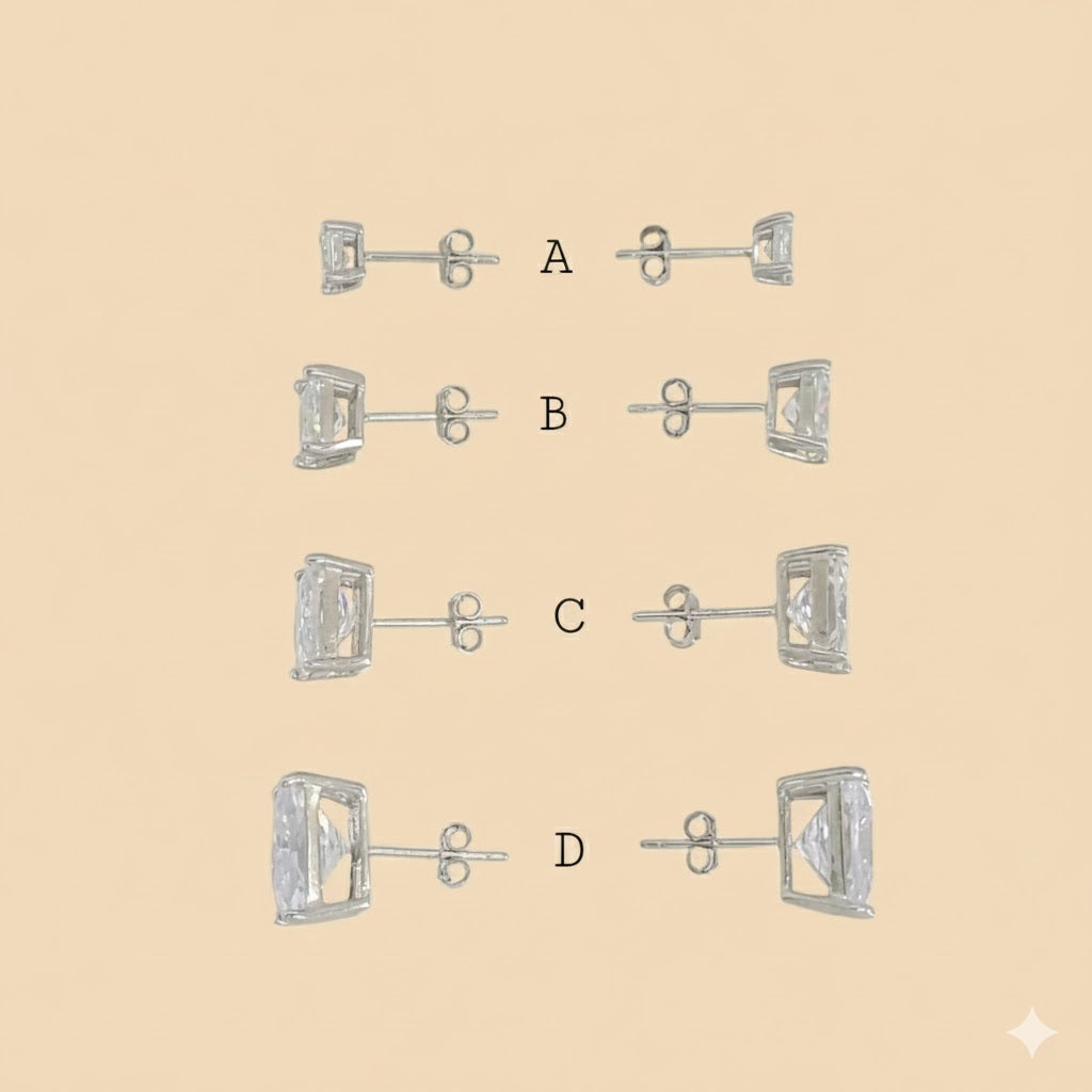 (2-3075-1) 925 Sterling Silver - Square Zircon Stud Earrings.