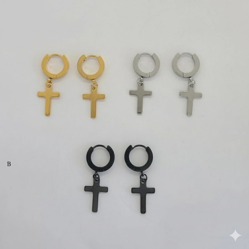 (4-2230) Stainless Steel - Huggies with Cross.