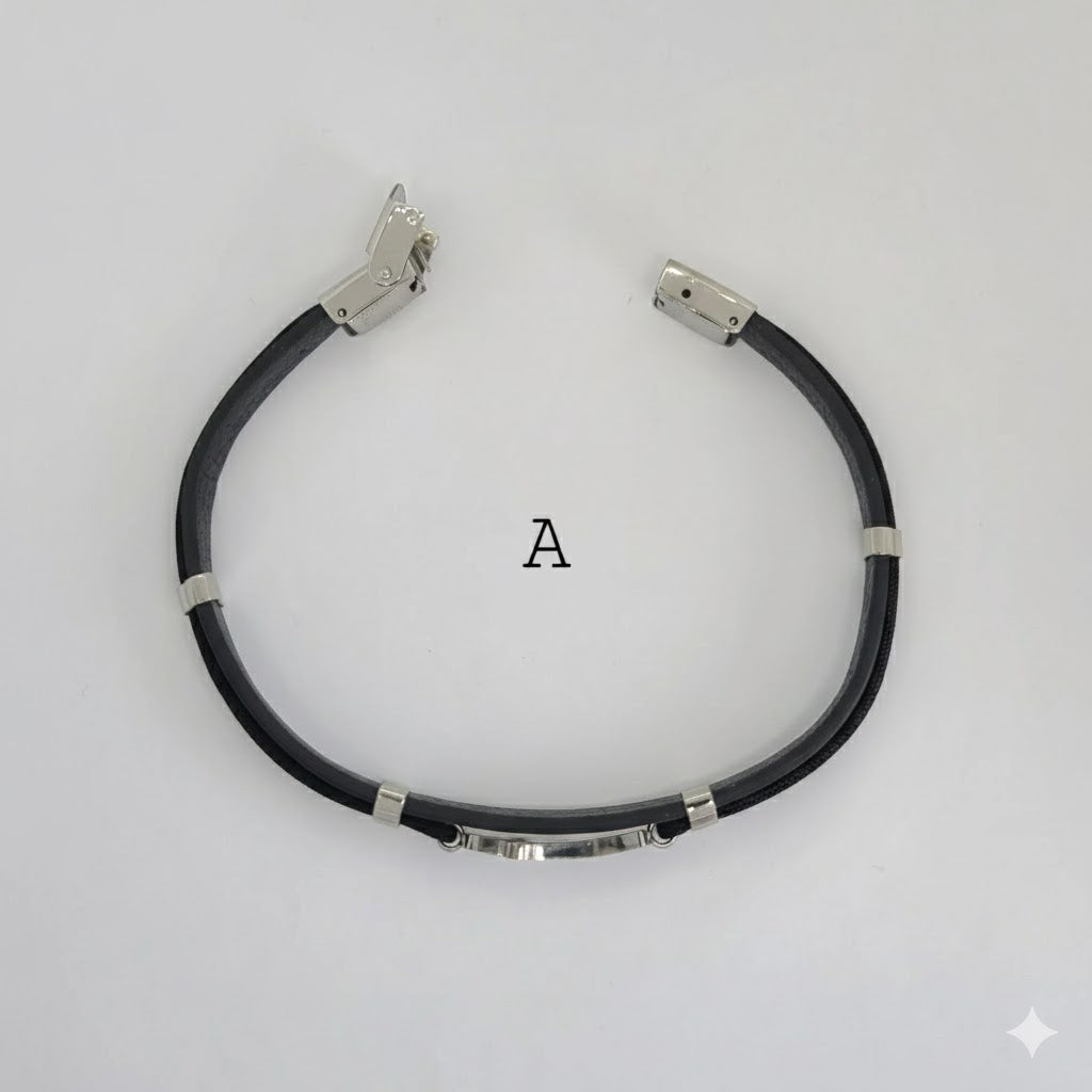 (MBRA-16-Q) Stainless Steel - Leather Men Bracelet.