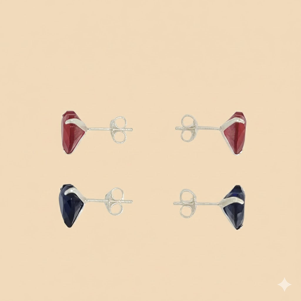 (2-3069) 925 Sterling Silver - Heart Zircon Stud Earrings.
