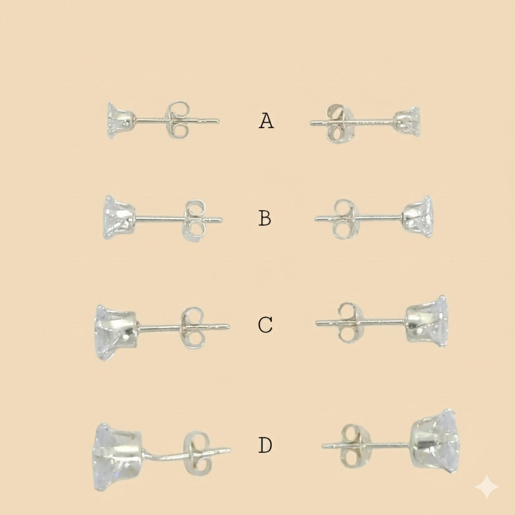 (2-3014) 925 Sterling Silver - Square Zircon Stud Earrings.