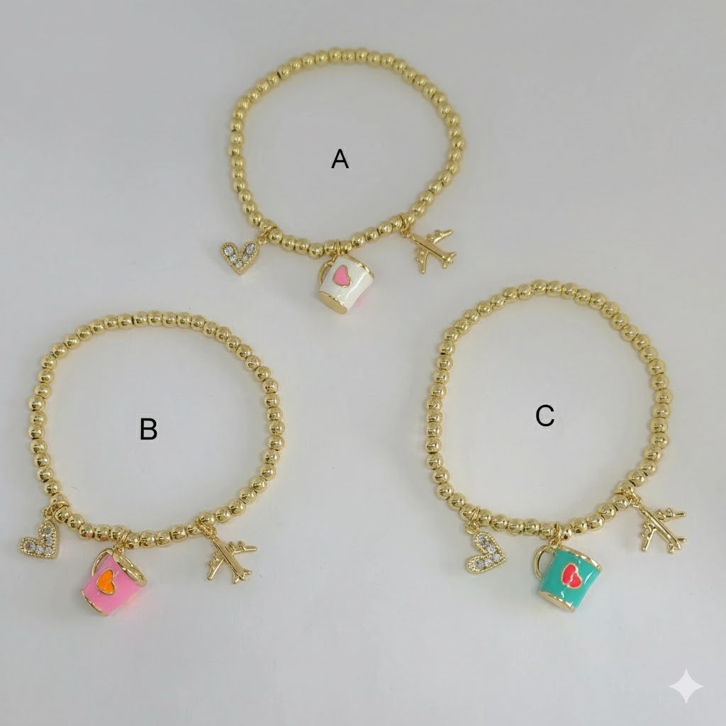 (MBRA-10-J) Stainless Steel - Charms Beads Bracelet.