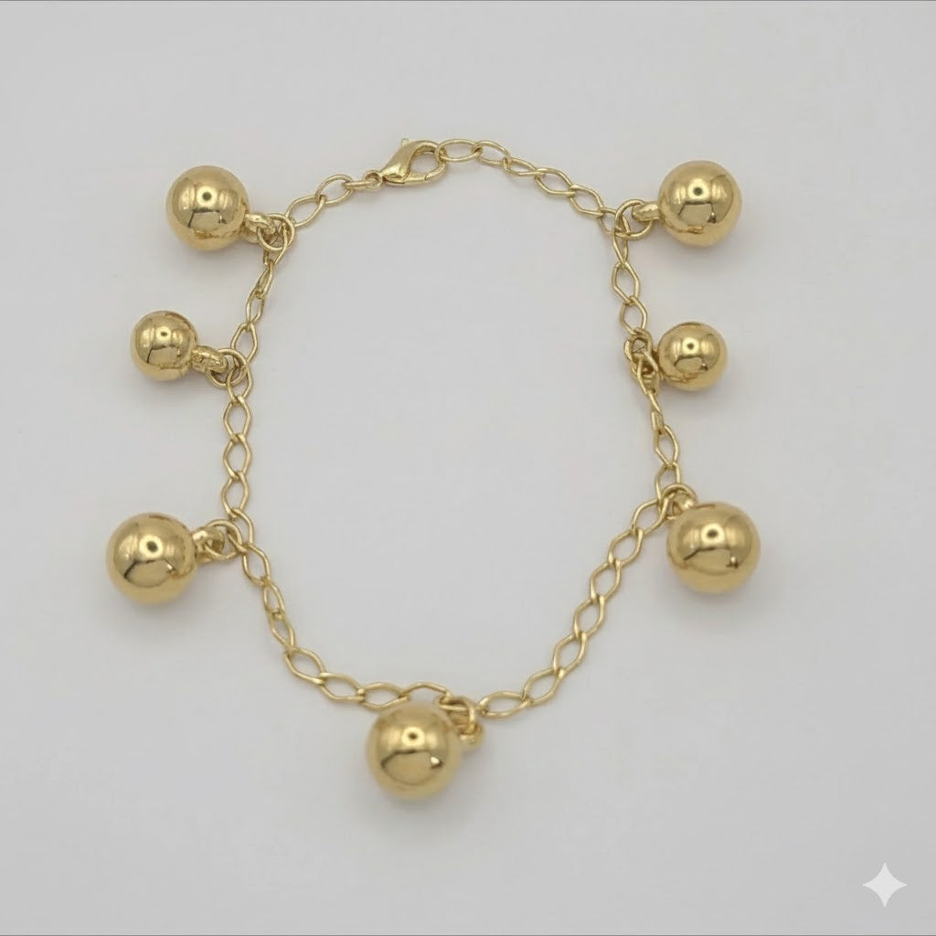 (1-0712) Pulsera de bolas laminadas en oro - 19 cm - BGO