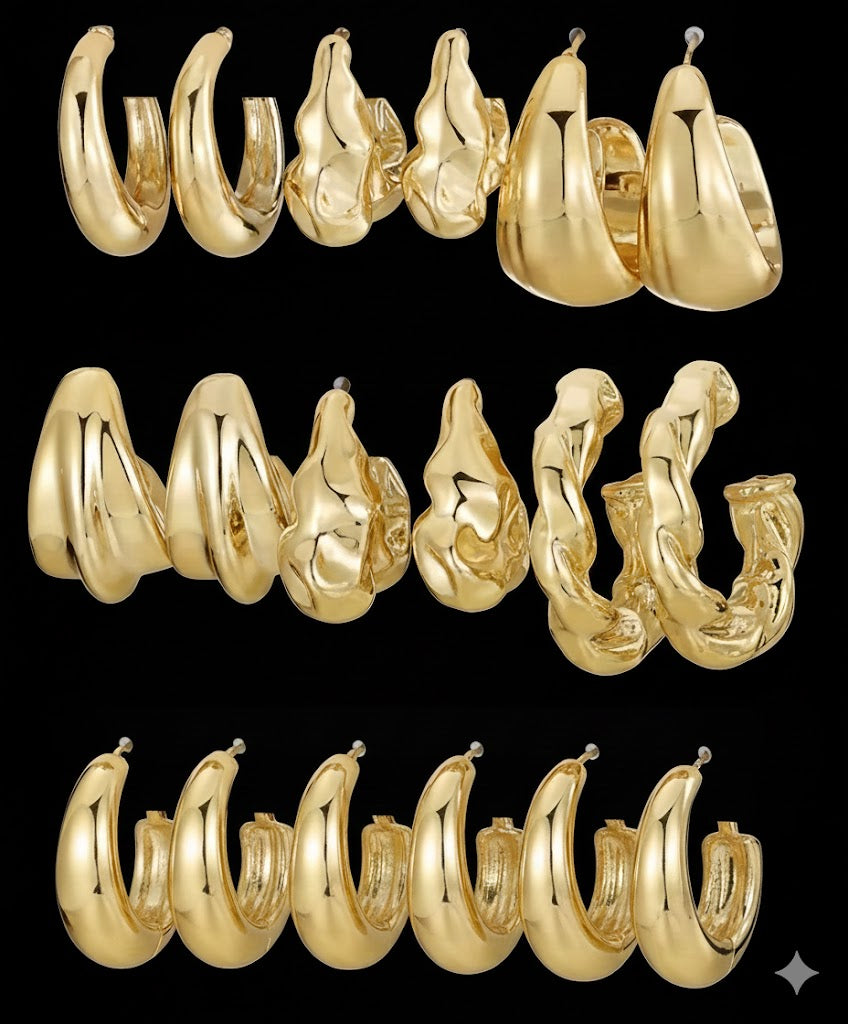 24 Pairs Gold Hoop Earrings Set for Women Hypoallergenic Chunky Chain Twisted Open Hoops Dangle Earring Packs for Birthday Jewelry Gift