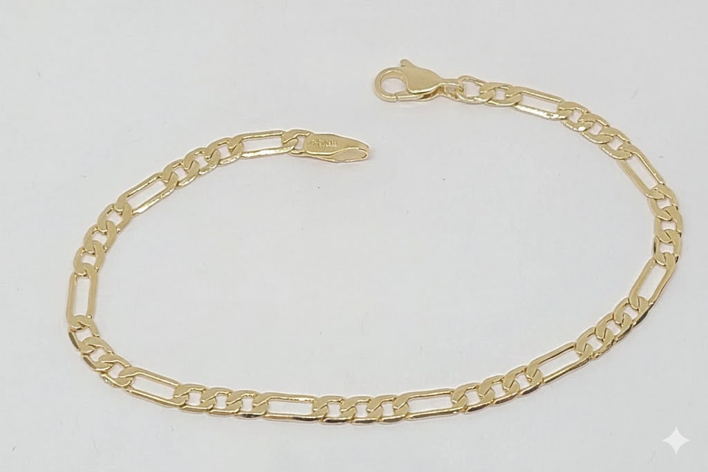 (1-0407) Laminado de oro - Pulsera Figaro plana de 3 mm - BGF