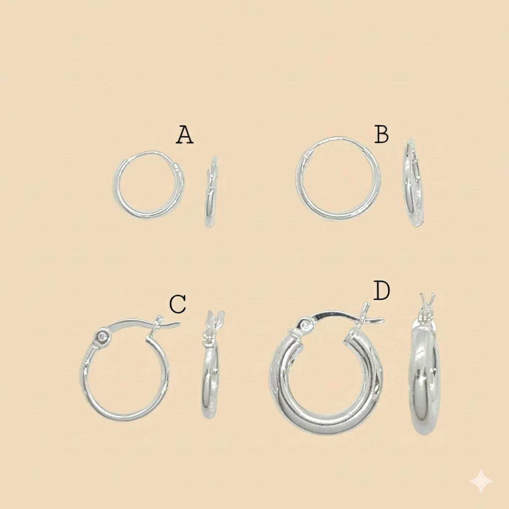 (2-4001) 925 Sterling Silver - Plain Round Huggies.