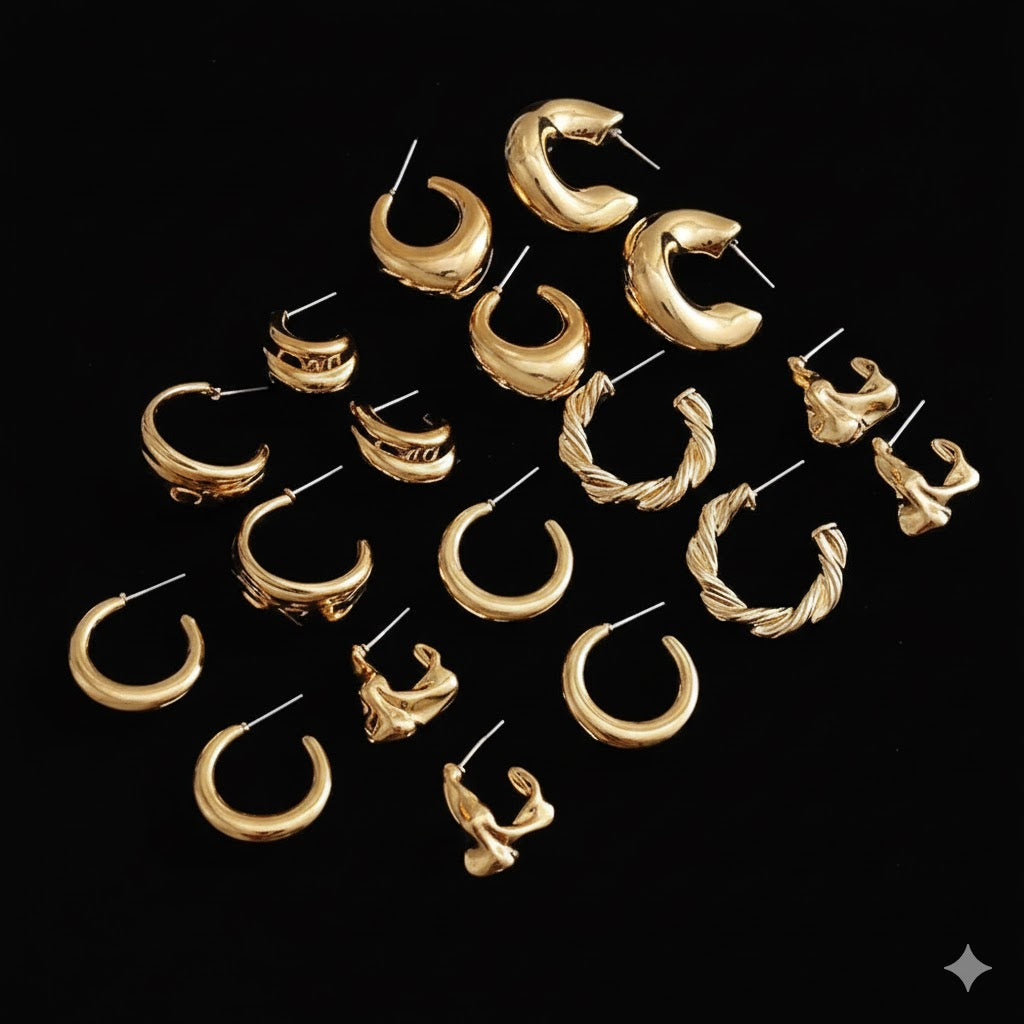 24 Pairs Gold Hoop Earrings Set for Women Hypoallergenic Chunky Chain Twisted Open Hoops Dangle Earring Packs for Birthday Jewelry Gift