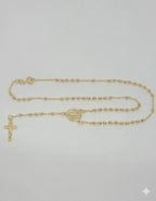 (1-3321) Collar Rosario de Cuentas de 3mm Laminado Dorado - 16" - BGF.