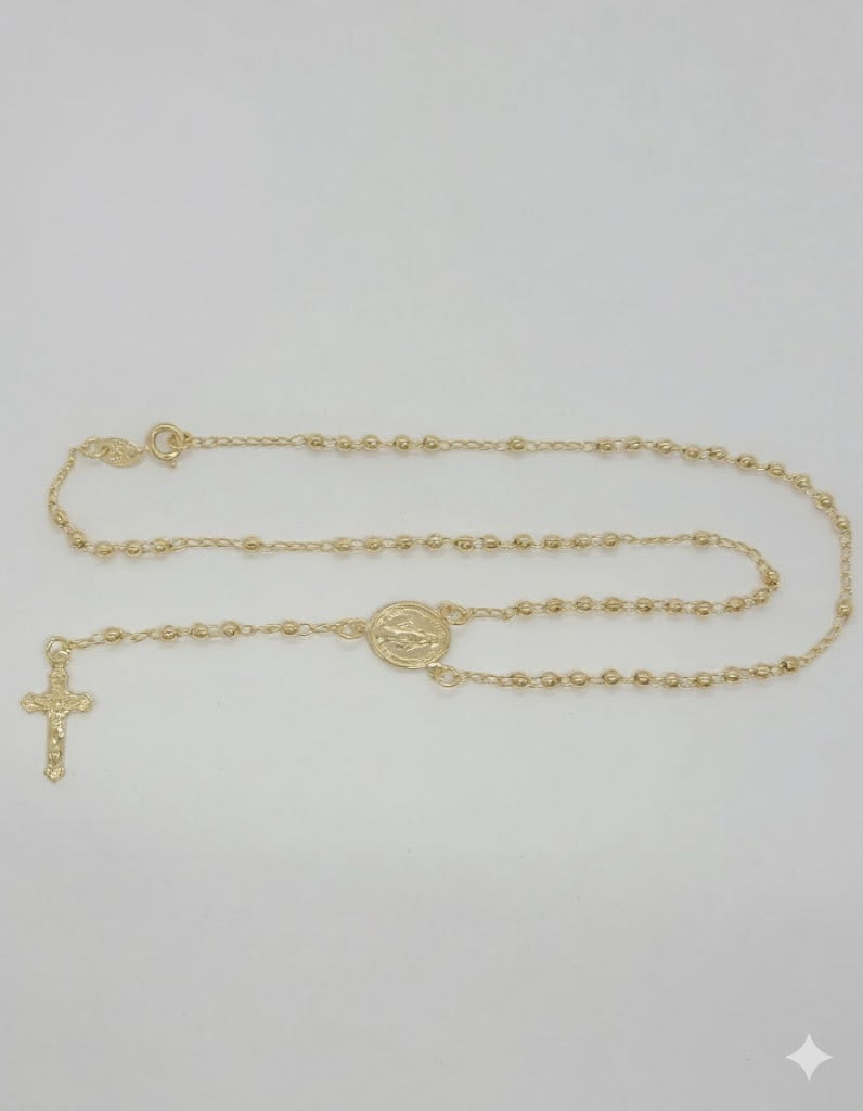 (1-3321) Gold Laminate - 3mm Beads Rosary Necklace - 16" - BGF.
