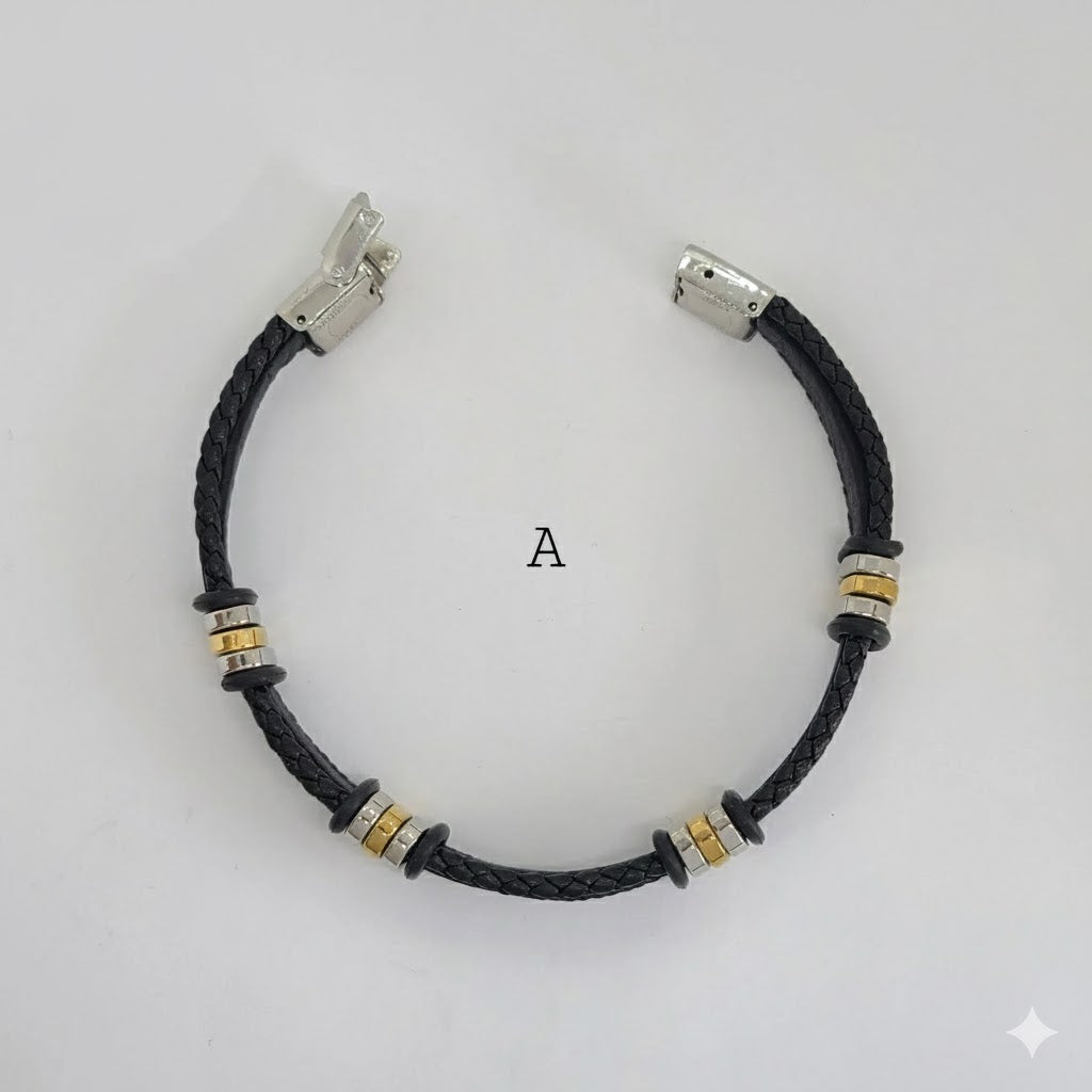 (MBRA-17-R) Stainless Steel - Leather Men Bracelet.