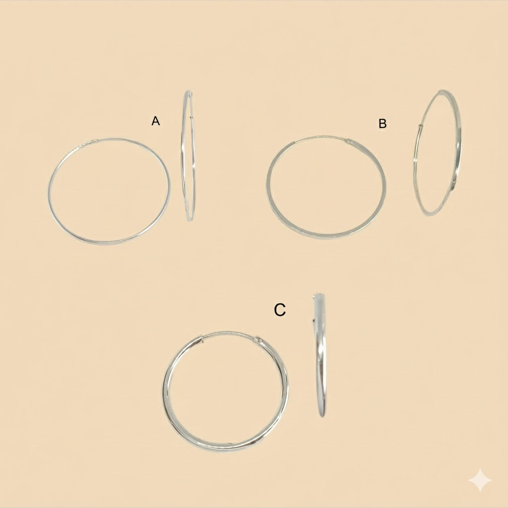 (2-4006) 925 Sterling Silver - Plain Hoops.