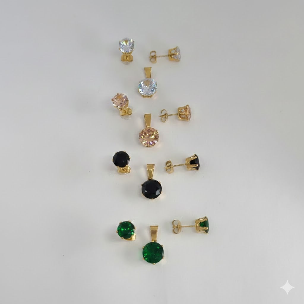 (4-9046) Stainless Steel - Zircon Stud Set.